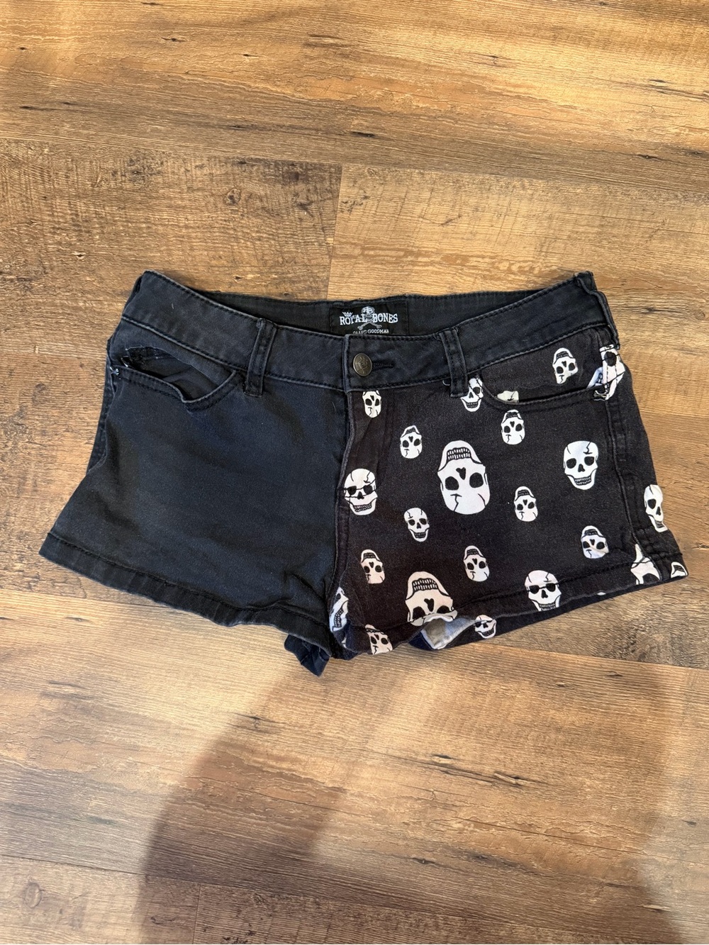 Royal Bones Black & White Skull Split Leg Shorts XS
